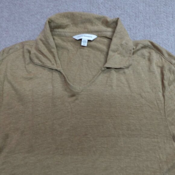 Club Monaco Mens Polo Shirt Small Yellow Mustard V-Neck 100% Linen - Picture 1 of 7